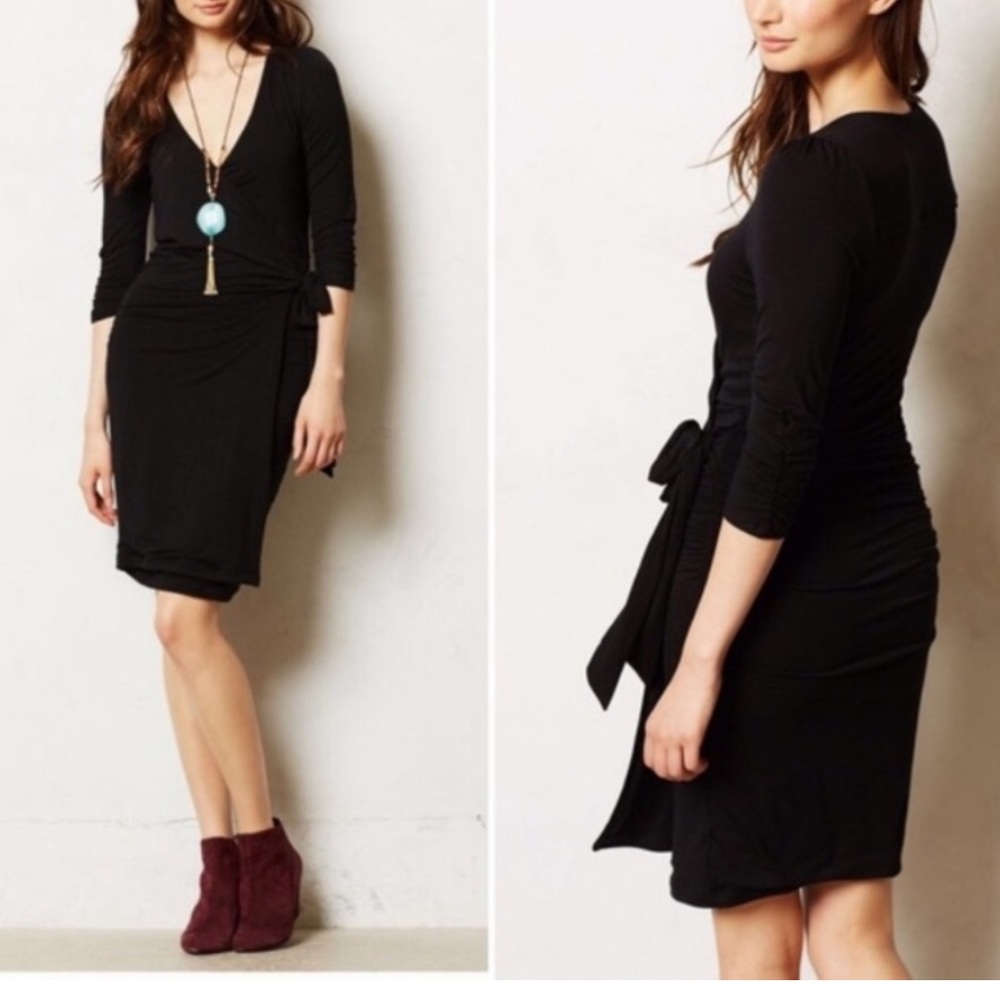 NWT Anthropologie Vanessa Virginia Lena Wrap Dress in Black, Sz S